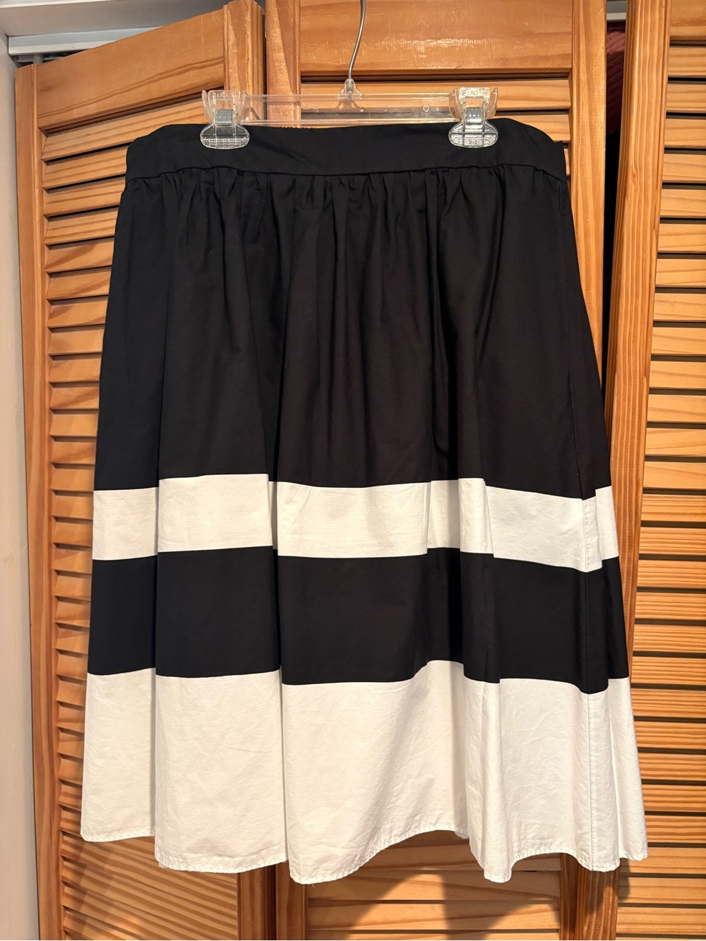 Zara Cotton Black & White Striped Midi Skirt A-Line Classic Twirl Colorblock